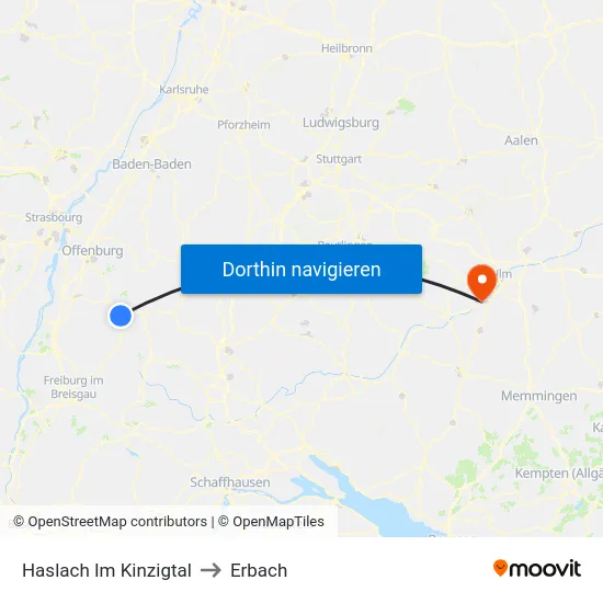 Haslach Im Kinzigtal to Erbach map