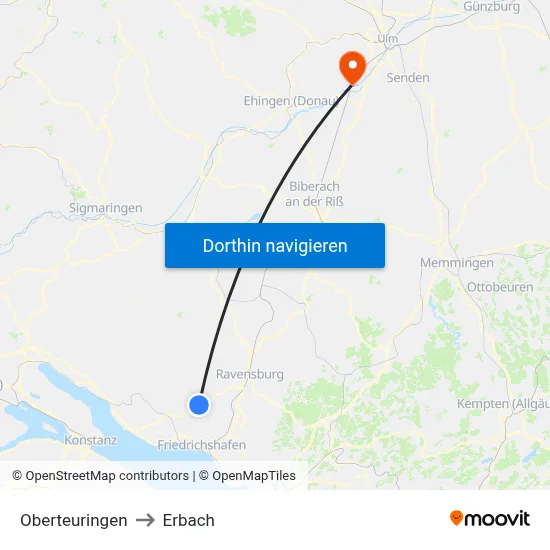 Oberteuringen to Erbach map