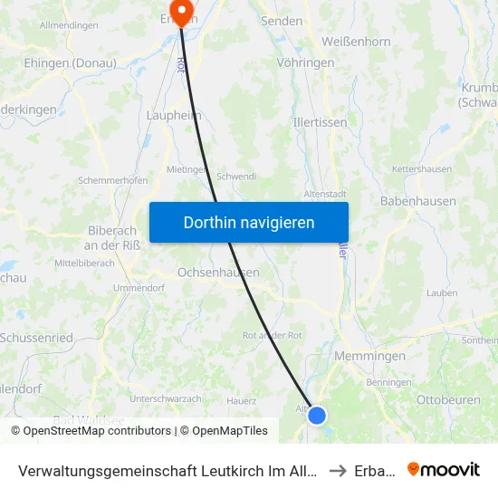 Verwaltungsgemeinschaft Leutkirch Im Allgäu to Erbach map