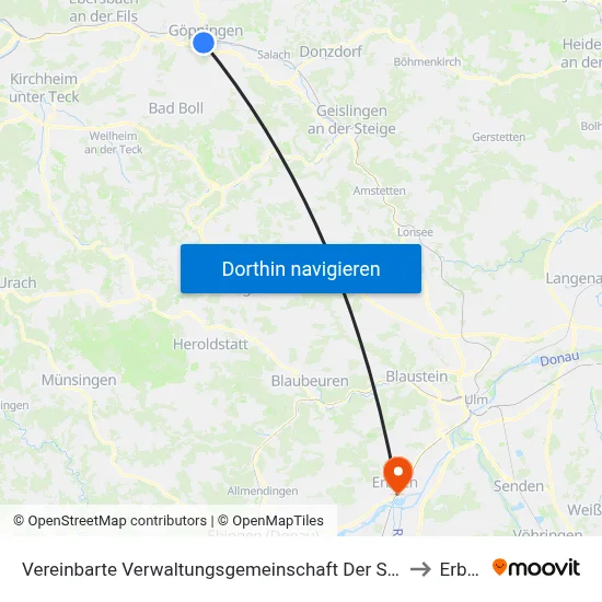 Vereinbarte Verwaltungsgemeinschaft Der Stadt Göppingen to Erbach map