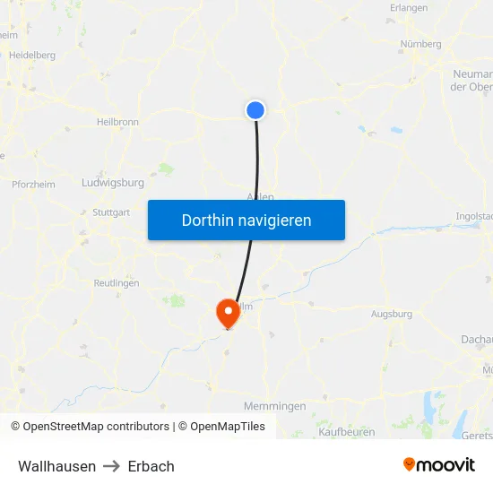 Wallhausen to Erbach map