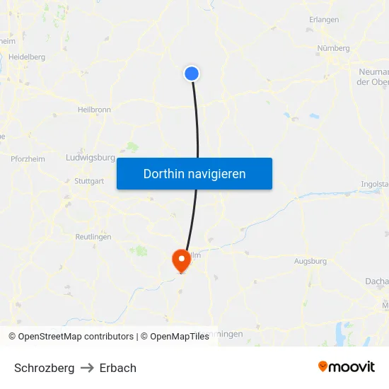 Schrozberg to Erbach map