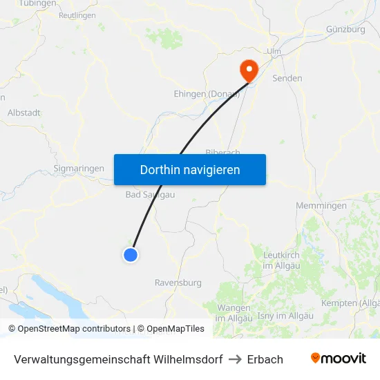 Verwaltungsgemeinschaft Wilhelmsdorf to Erbach map