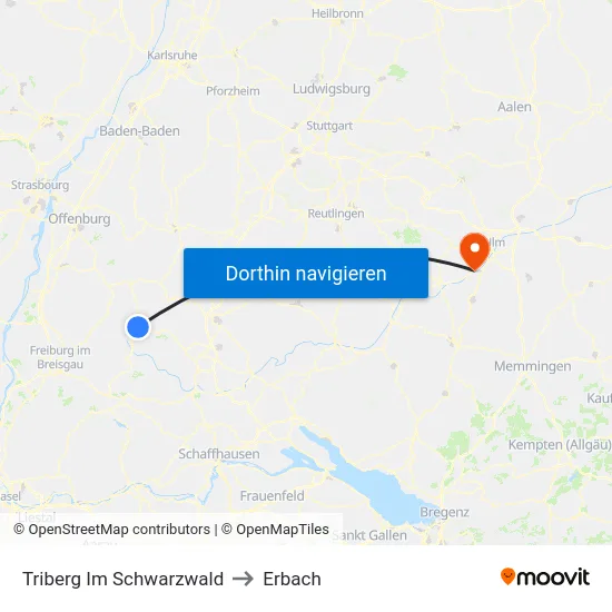 Triberg Im Schwarzwald to Erbach map