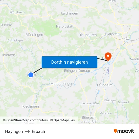 Hayingen to Erbach map