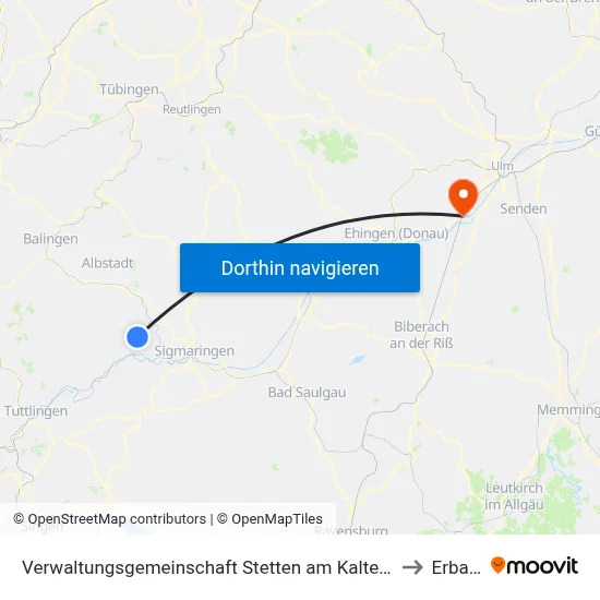 Verwaltungsgemeinschaft Stetten am Kalten Markt to Erbach map