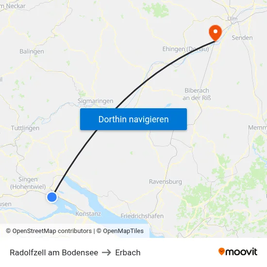 Radolfzell am Bodensee to Erbach map