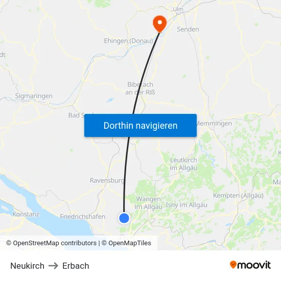 Neukirch to Erbach map