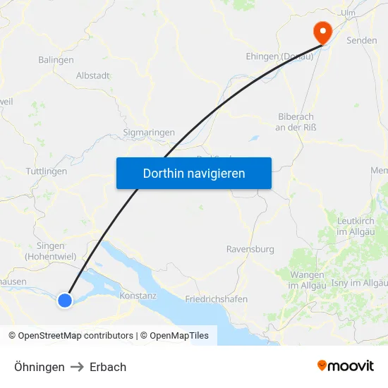 Öhningen to Erbach map