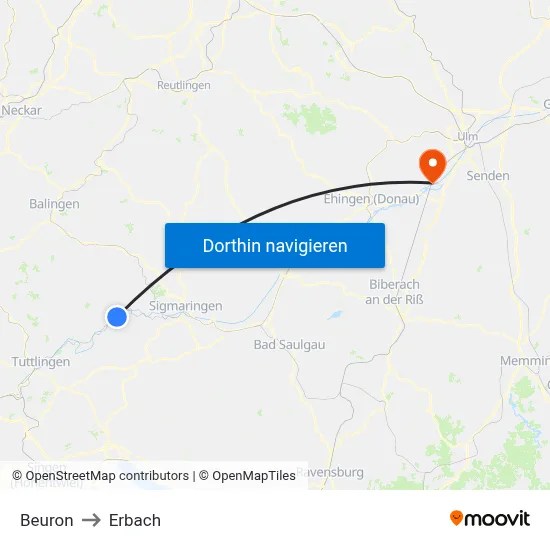 Beuron to Erbach map
