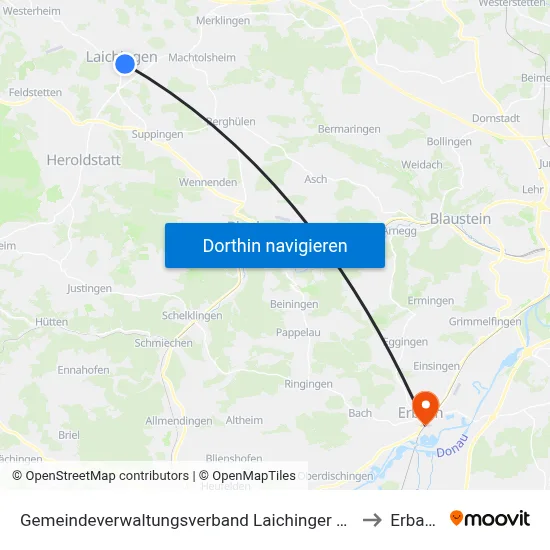 Gemeindeverwaltungsverband Laichinger Alb to Erbach map