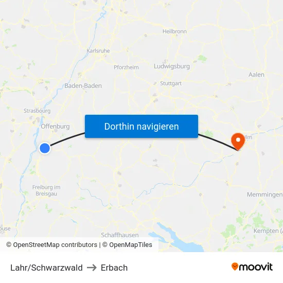 Lahr/Schwarzwald to Erbach map