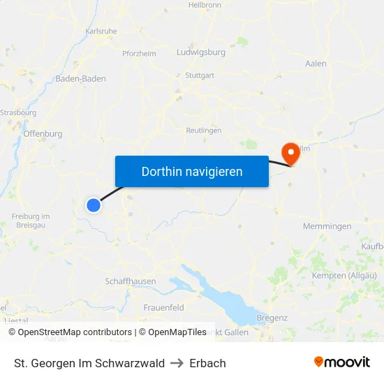 St. Georgen Im Schwarzwald to Erbach map