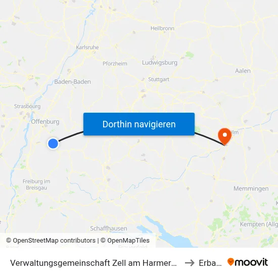 Verwaltungsgemeinschaft Zell am Harmersbach to Erbach map