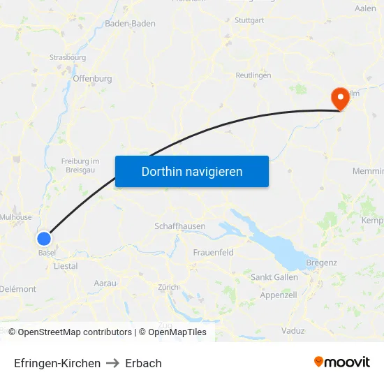 Efringen-Kirchen to Erbach map