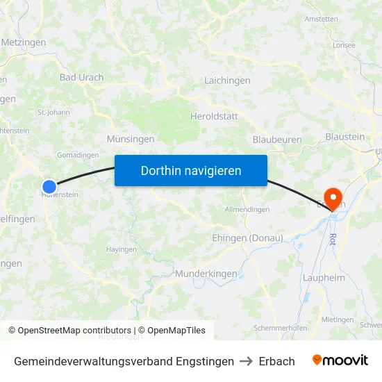 Gemeindeverwaltungsverband Engstingen to Erbach map