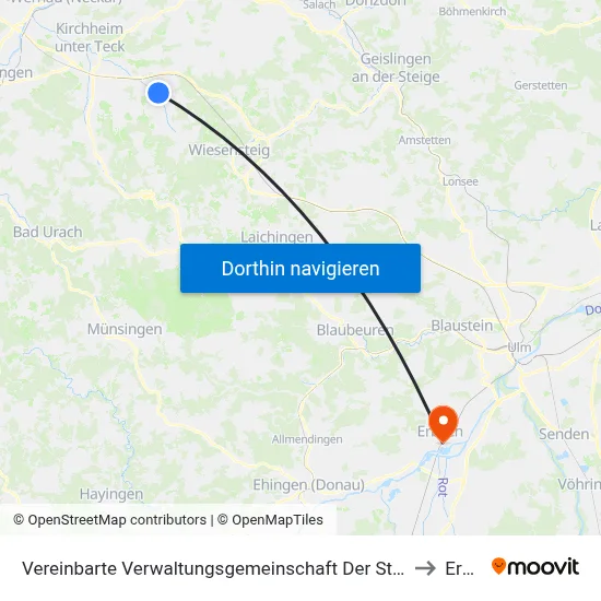 Vereinbarte Verwaltungsgemeinschaft Der Stadt Weilheim An Der Teck to Erbach map