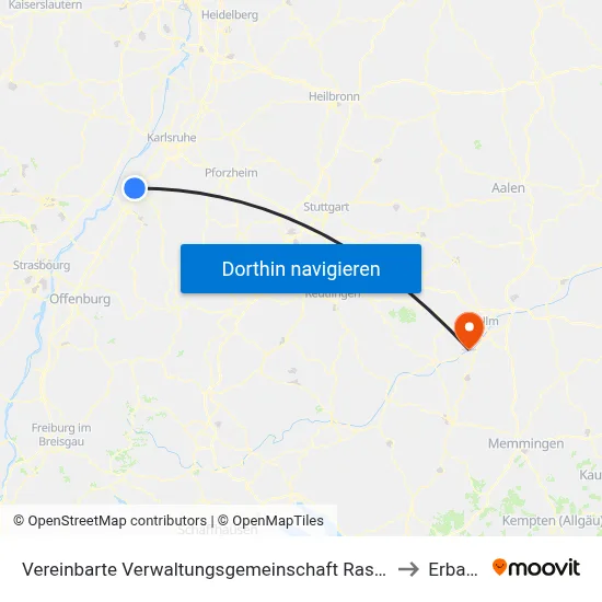 Vereinbarte Verwaltungsgemeinschaft Rastatt to Erbach map