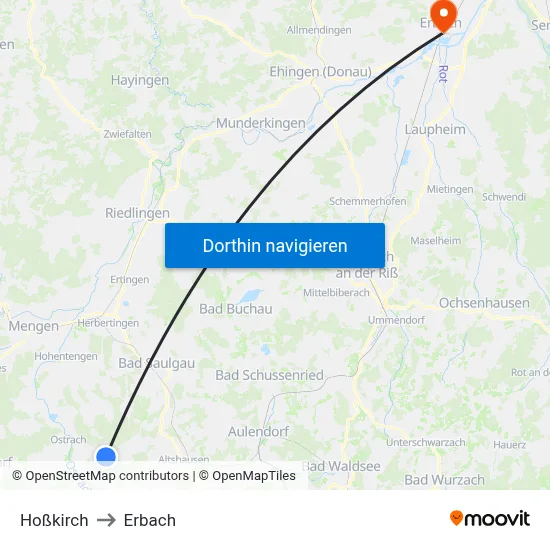 Hoßkirch to Erbach map