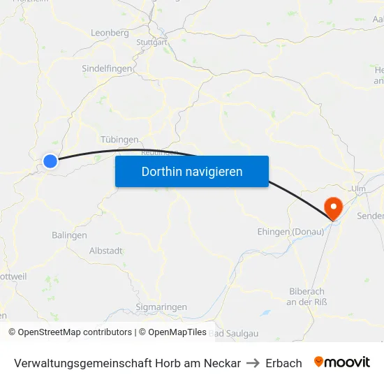 Verwaltungsgemeinschaft Horb am Neckar to Erbach map