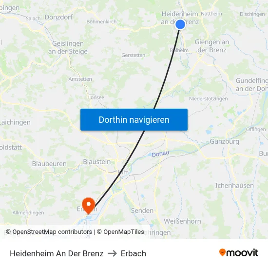 Heidenheim An Der Brenz to Erbach map