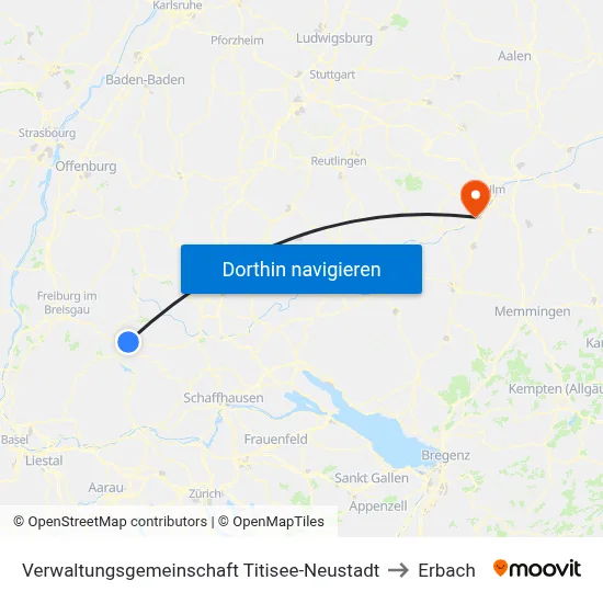 Verwaltungsgemeinschaft Titisee-Neustadt to Erbach map