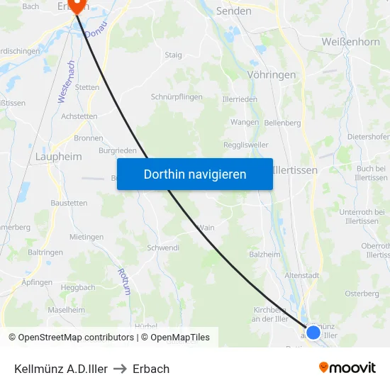Kellmünz A.D.Iller to Erbach map