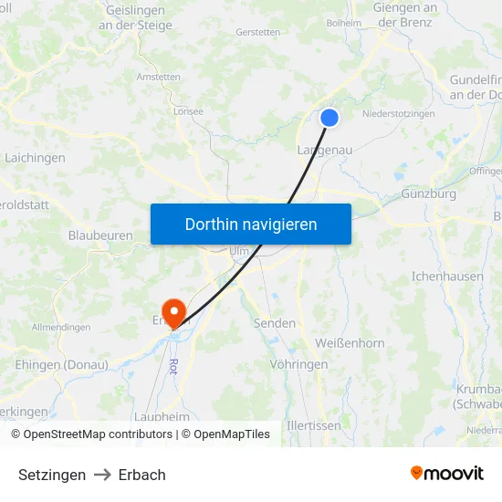 Setzingen to Erbach map