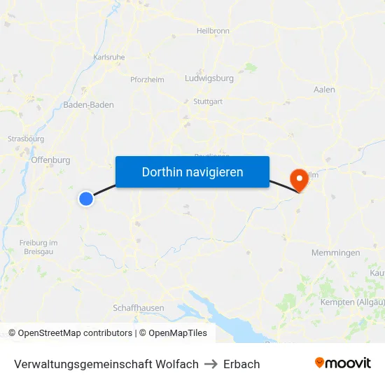 Verwaltungsgemeinschaft Wolfach to Erbach map