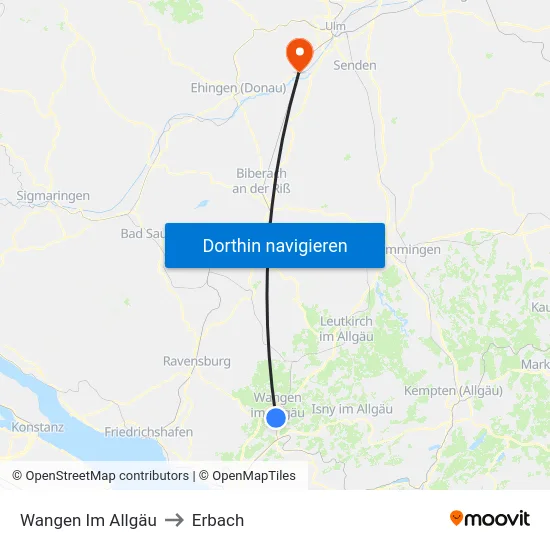 Wangen Im Allgäu to Erbach map