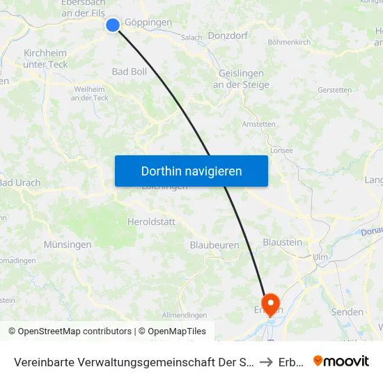 Vereinbarte Verwaltungsgemeinschaft Der Stadt Uhingen to Erbach map