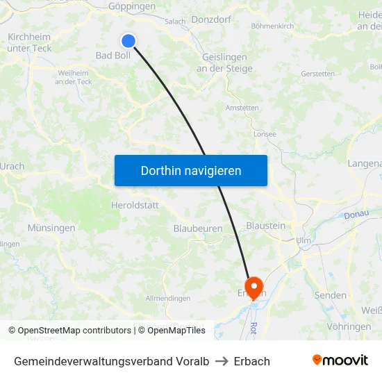 Gemeindeverwaltungsverband Voralb to Erbach map