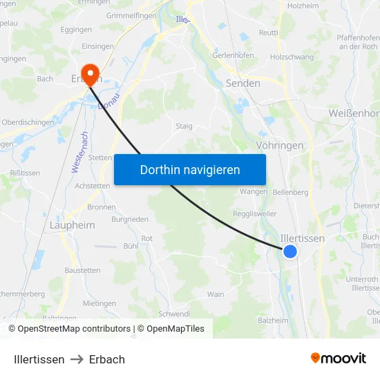 Illertissen to Erbach map