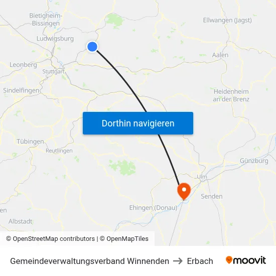 Gemeindeverwaltungsverband Winnenden to Erbach map