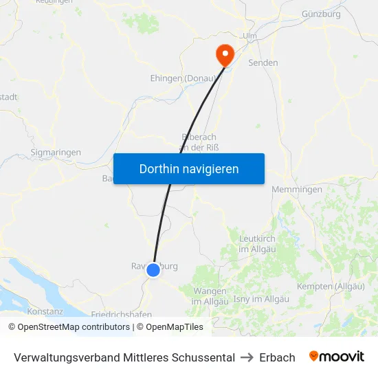 Verwaltungsverband Mittleres Schussental to Erbach map