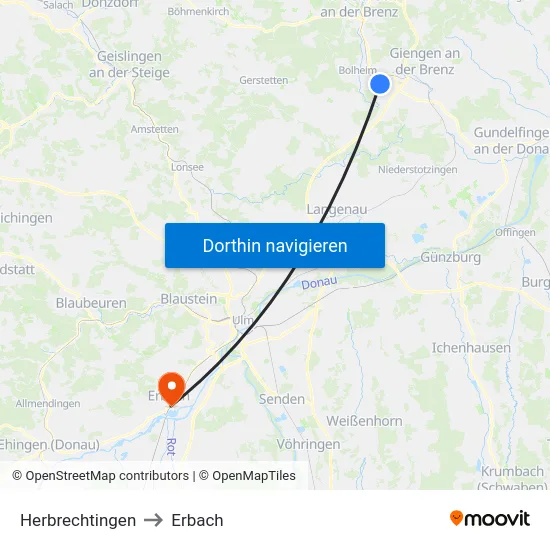 Herbrechtingen to Erbach map