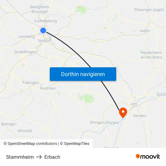 Stammheim to Erbach map