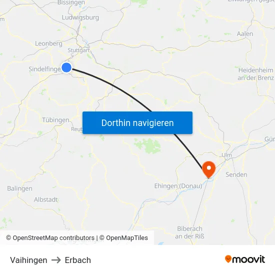 Vaihingen to Erbach map