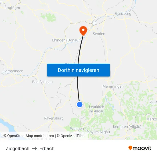 Ziegelbach to Erbach map