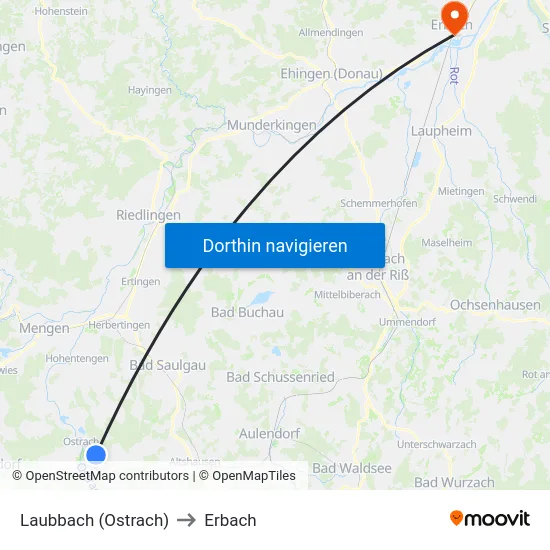 Laubbach (Ostrach) to Erbach map