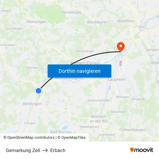 Gemarkung Zell to Erbach map