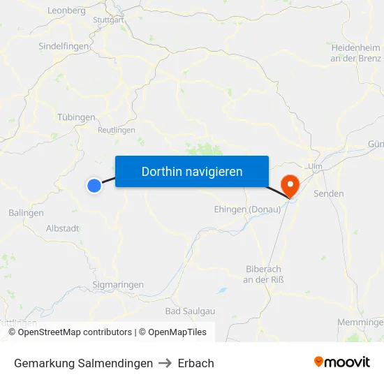 Gemarkung Salmendingen to Erbach map