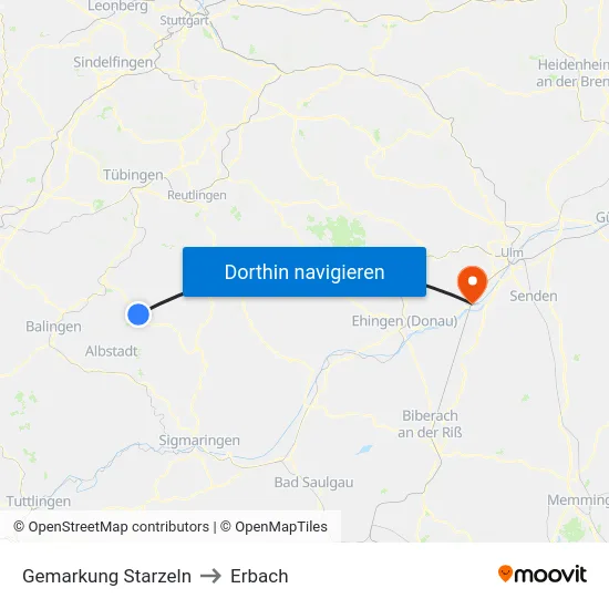 Gemarkung Starzeln to Erbach map