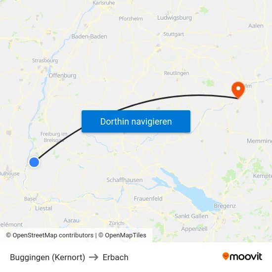 Buggingen (Kernort) to Erbach map