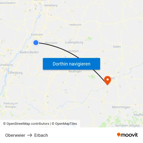 Oberweier to Erbach map