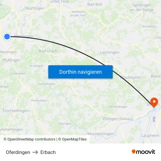 Oferdingen to Erbach map