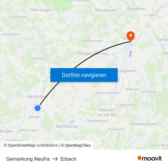 Gemarkung Neufra to Erbach map