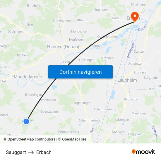 Sauggart to Erbach map