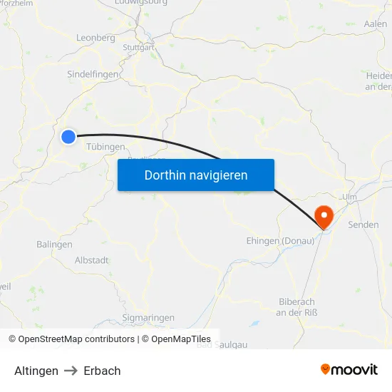 Altingen to Erbach map