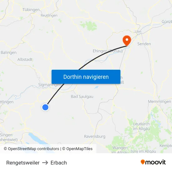Rengetsweiler to Erbach map